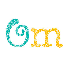 Om mantra lettering with floral pattern. Yoga and meditation studio emblem on white background