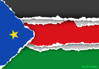 design flag south sudan from torn papers with shadows