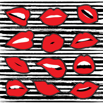 Girl lipstick mouth set for patch or sticker