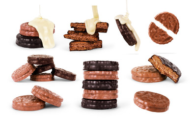 Chocolate cookies set isolated on the white background