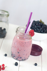 Close up of a blueberry smoothie