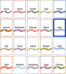 A set of frames of color ribbons flags of several countries