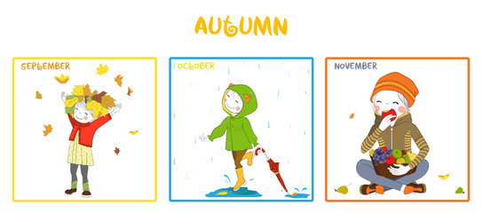 Fall season girl vector set