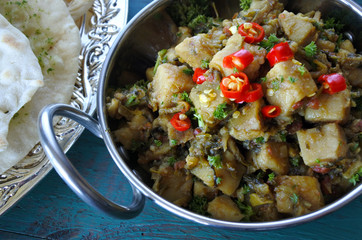 Close up view of Indian Alu Methi cuisine