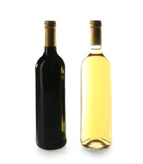 Bottles of white and red wine isolated on white