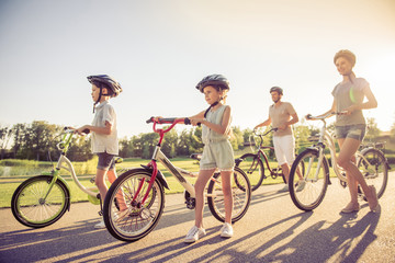 Family on bikes