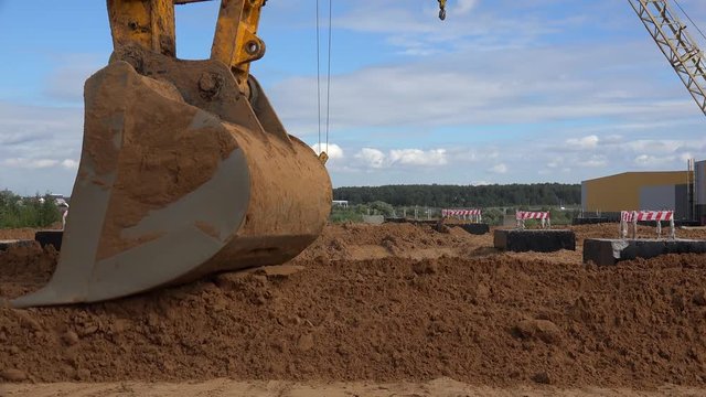 Work Excavator Bucket at a construction site.