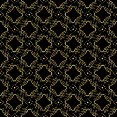 Fototapeta premium Seamless pattern with luxury damask ornament on the black background. Raster illustration
