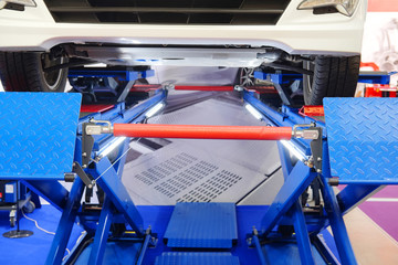 Car on a wheel alignment lift