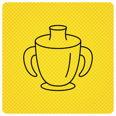 Toddler spout cup icon. Baby mug sign.