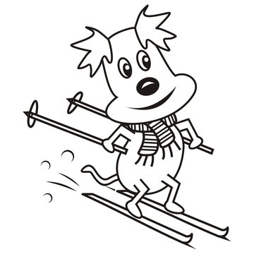 dog, skier,   coloring book