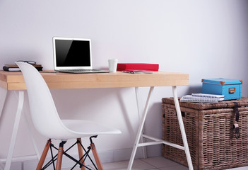 Working place on white wall background