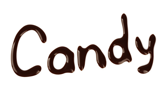 Word CANDY made of chocolate, isolated on white