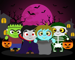 Halloween background  trick or treat with kids