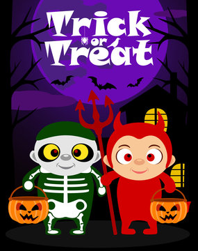 Halloween trick or treating background with children