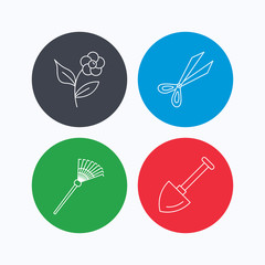 Scissors, flower and shovel icons.