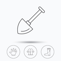 Shovel, boots and gloves icons.