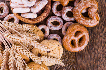 .assortment of cookies on a wooden table