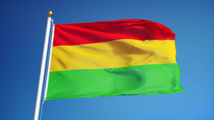 Bolivia flag waving against clean blue sky, close up, isolated with clipping mask alpha channel transparency, perfect for film, news, digital composition
