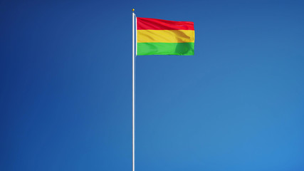 Bolivia flag waving against clean blue sky, long shot, isolated with clipping mask alpha channel transparency, perfect for film, news, digital composition