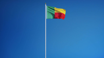 Benin flag waving against clean blue sky, long shot, isolated with clipping mask alpha channel transparency, perfect for film, news, digital composition