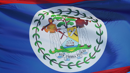 Belize flag waving against clean blue sky, close up, isolated with clipping mask alpha channel transparency, perfect for film, news, digital composition