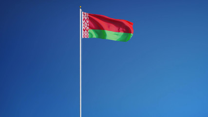 Belarus flag waving against clean blue sky, long shot, isolated with clipping mask alpha channel transparency, perfect for film, news, digital composition