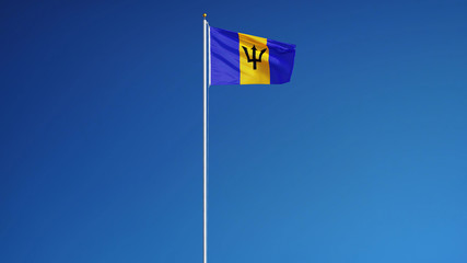 Barbados flag waving against clean blue sky, long shot, isolated with clipping mask alpha channel transparency, perfect for film, news, digital composition