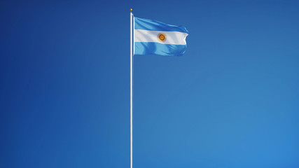 Argentina flag waving against clean blue sky, long shot, isolated with clipping mask alpha channel transparency, perfect for film, news, digital composition