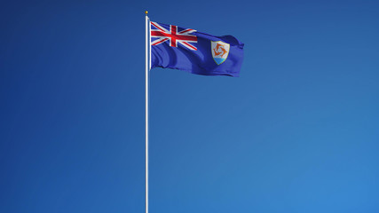 Anguilla flag waving against clean blue sky, long shot, isolated with clipping mask alpha channel transparency, perfect for film, news, digital composition