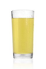 Delicious lemon juice in glass isolated on white background