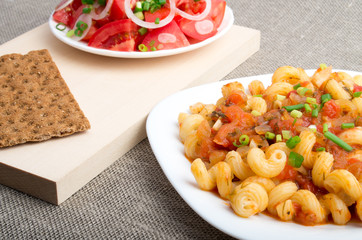 Cavatappi Pasta with sauce of stewed vegetables