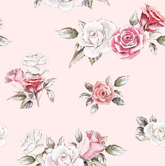 hand painted watercolor seamless pattern of roses