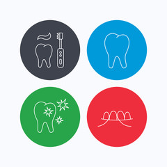 Dental floss, tooth and healthy teeth icons.