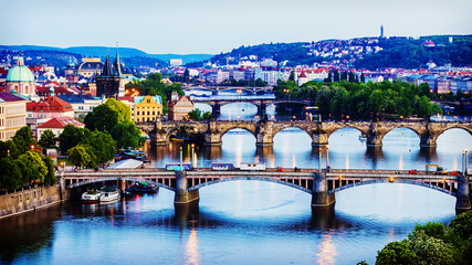 Fototapeta na wymiar evening panorama of Prague, Czech Republic