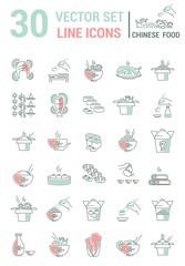 Set vector line icons in flat design with chinese food