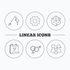 Male, female, dice and family icons.