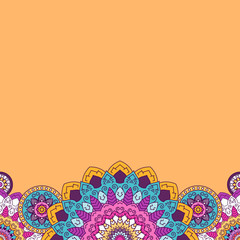 Floral mandala bright colored border. Vector illustration.