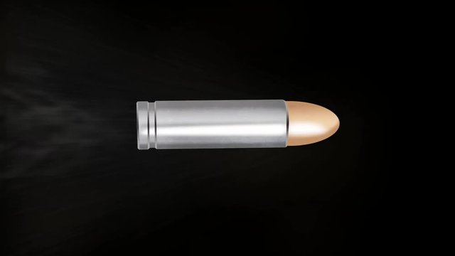 Flying bullet isolated on black background with alpha channel 4K