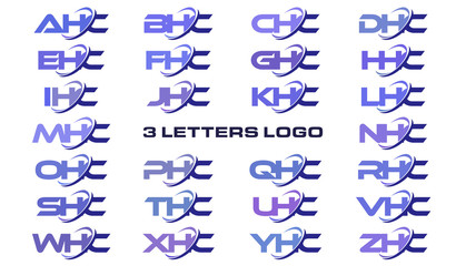 3 letters modern generic swoosh logo AHC, BHC, CHC, DHC, EHC, FHC, GHC, HHC, IHC, JHC, KHC, LHC, MHC, NHC, OHC, PHC, QHC, RHC, SHC, THC, UHC, VHC, WHC, XHC, YHC, ZHC