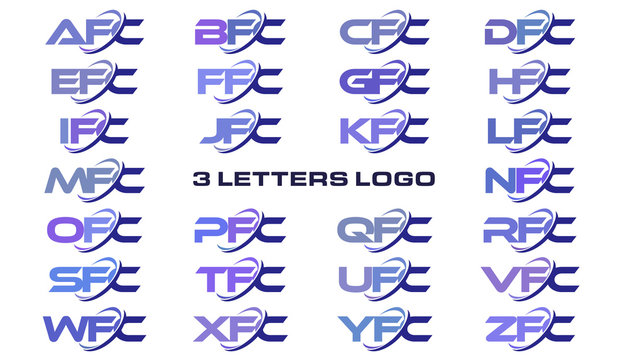 3 letters modern generic swoosh logo AFC, BFC, CFC, DFC, EFC, FFC, GFC, HFC, IFC, JFC, KFC, LFC, MFC, NFC, OFC, PFC, QFC, RFC, SFC, TFC, UFC, VFC, WFC, XFC, YFC, ZFC