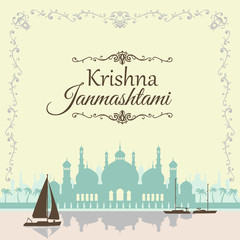 Krishna Janmashtami background in vector. Greeting card for Kris