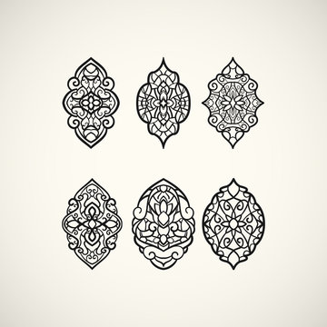Line art design. Set of elliptical patterns. Vector illustration