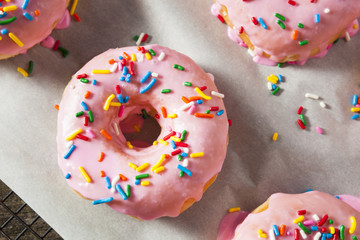 Homemade Sweet Donuts with Pink Frosting