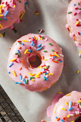 Homemade Sweet Donuts with Pink Frosting