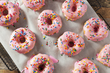 Homemade Sweet Donuts with Pink Frosting
