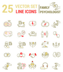 Set of icons in linear style on the subject of family psychologi