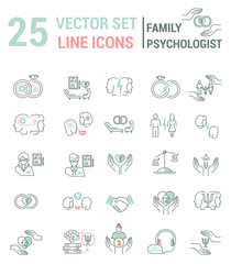 Fototapeta na wymiar Set of icons in linear style on the subject of family psychologi