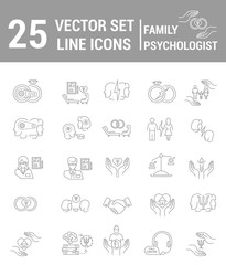 Obraz na płótnie Canvas Set of icons in linear style on the subject of family psychologi