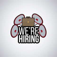 loudspeackers with suitcase and text hiring